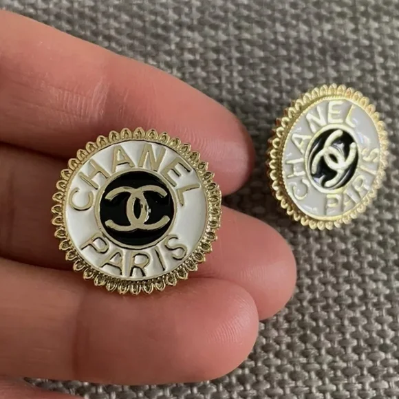 Chanel Gold Tone White Enamel Costume Double CC Earrings - Picture 5 of 9